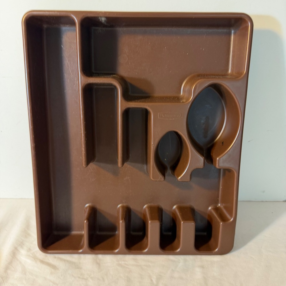 Vintage Rubbermaid Brown Silverware Drawer Organizer Utensil Tray 7 Compartment